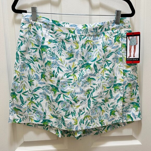 Ellen Tracy Women's Linen Blend Skort Size M Green Tropical Boho Feminine (NEW) - Picture 6 of 12